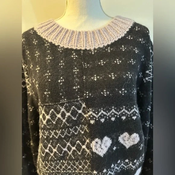 Free People Snow Globe Pullover Sweater in Onyx Combo XL NWT